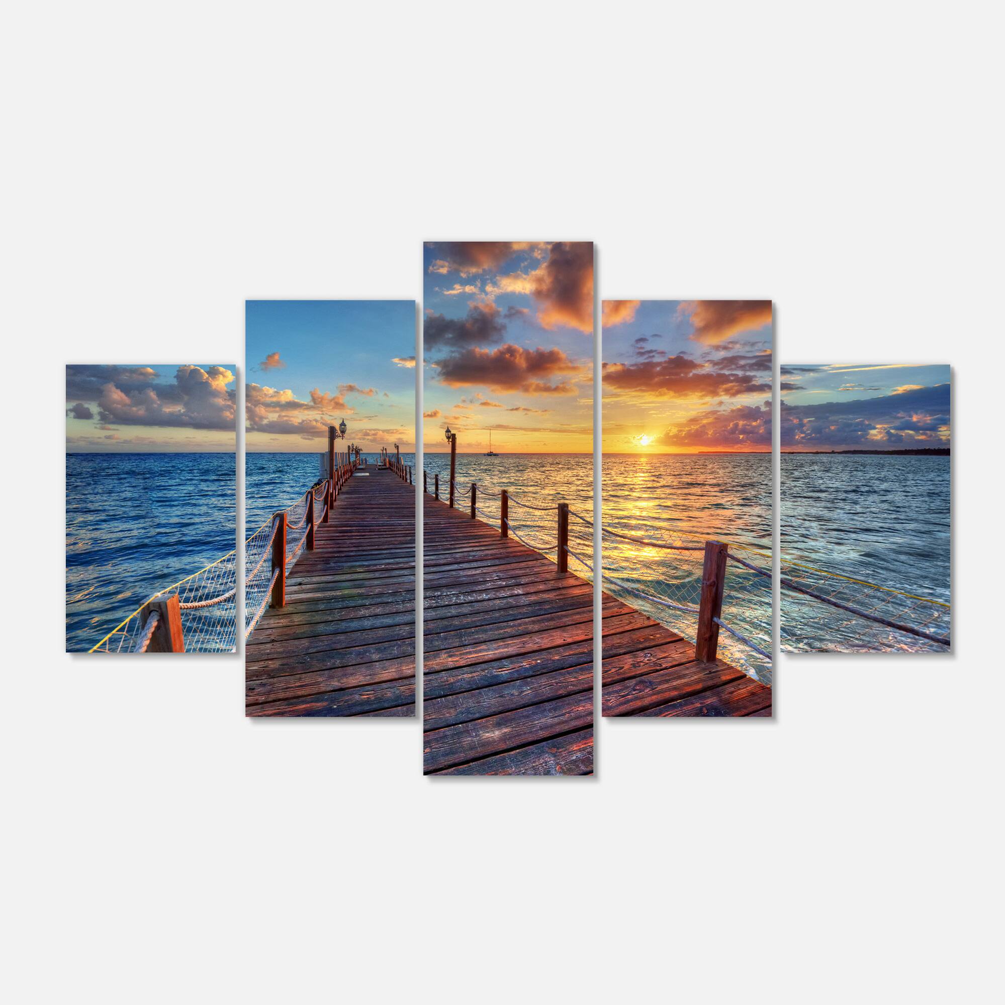 Designart - Beautiful Sunset over Sea Pier - Large Modern Canvas Art Print
